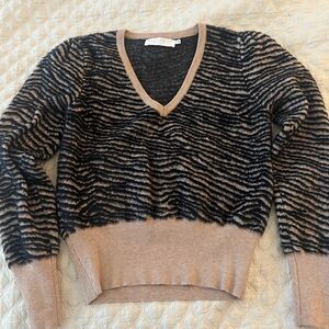 Astr Black and Beige Zebra-Stripe V-Neck Pullover